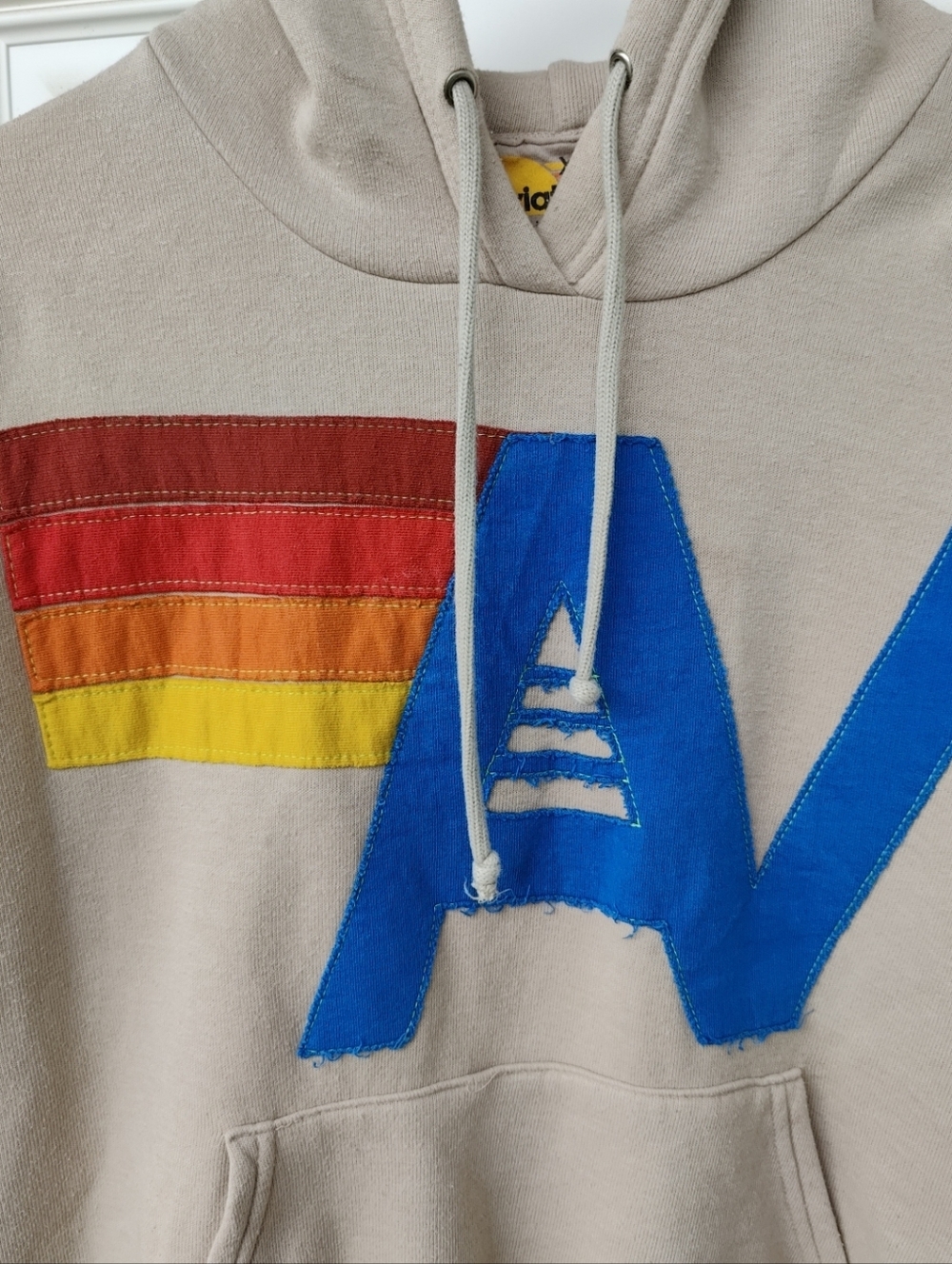 Aviator Nation Logo Stitch Relaxed Hoodie XS  Sand Unisex USA